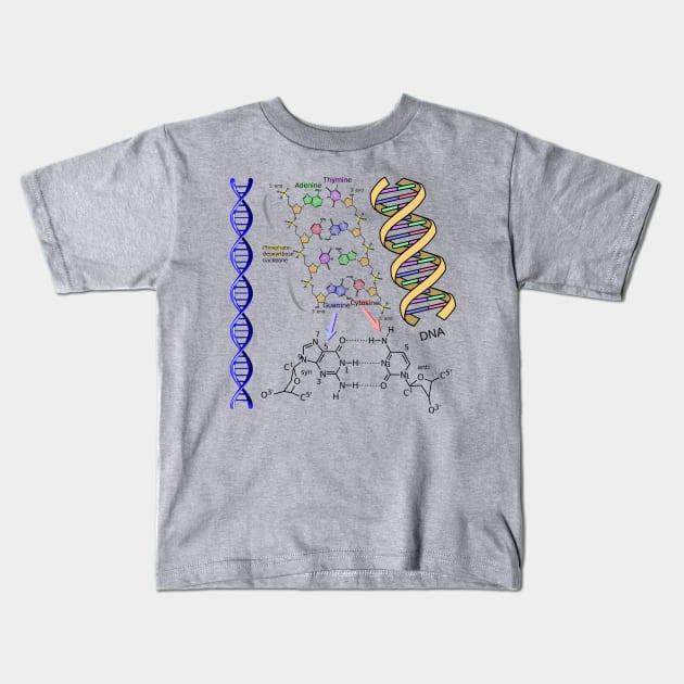 DNA Double Helix Chemical Formula Molecules Science Art Light Background Kids T-Shirt by Brasilia Catholic